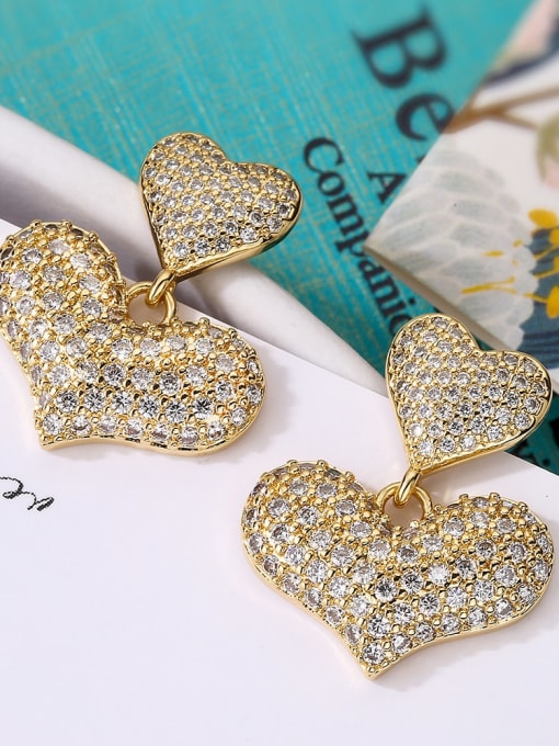 43924 Brass Cubic Zirconia Heart Dainty Stud Earring
