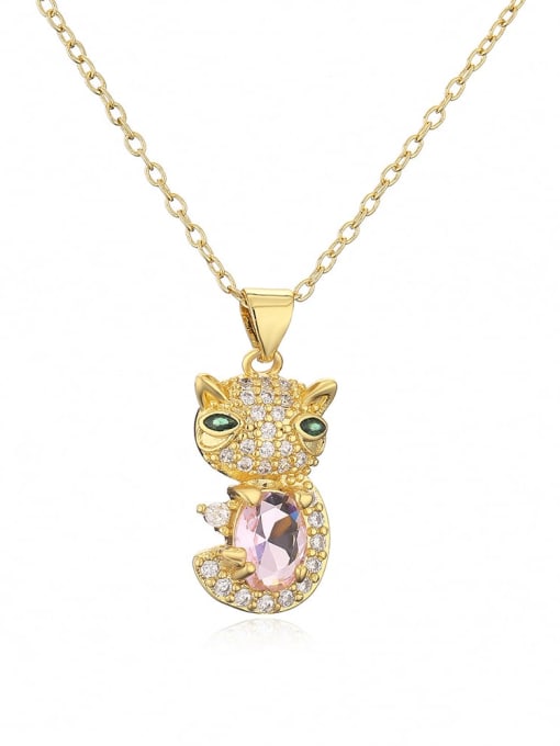 22255 Brass Cubic Zirconia Cat Cute Necklace