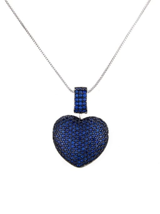 Platinum blue zirconium plating Brass Rhinestone Heart Dainty   Pendant Necklace