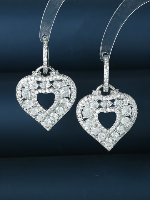 white Brass Cubic Zirconia Heart Luxury Cluster Earring