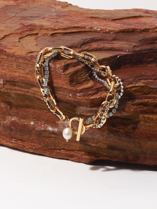TINGS Brass Cubic Zirconia Geometric Chain Vintage Strand Bracelet 3