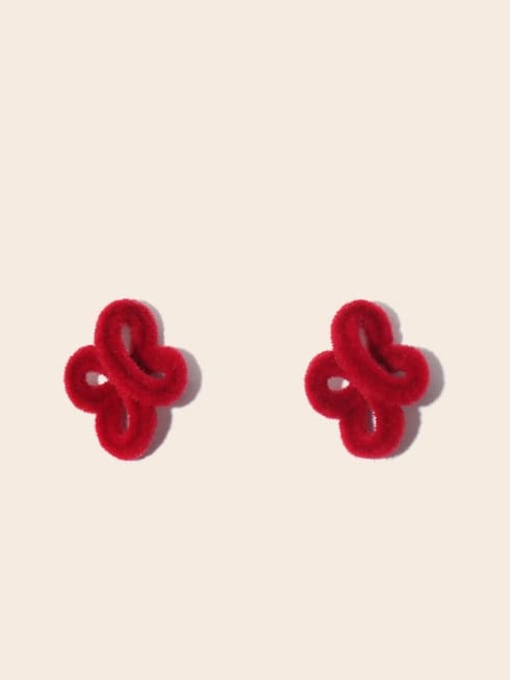 Red Cross Knot Brass Geometric Cute Stud Earring