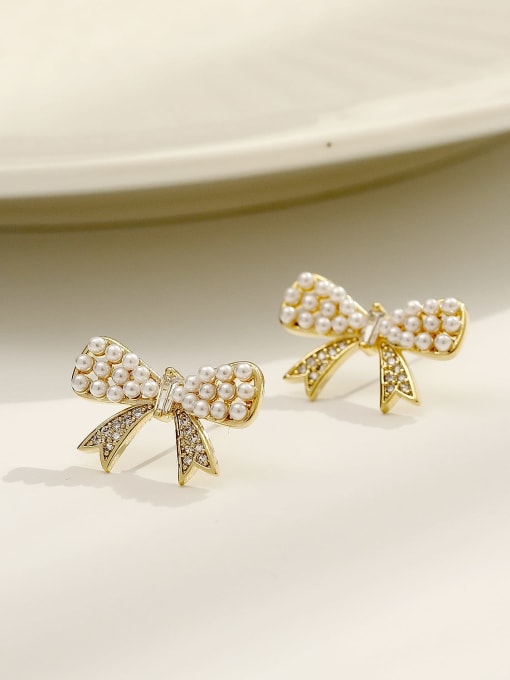 14k Gold Brass Imitation Pearl Butterfly Vintage Stud Trend Korean Fashion Earring