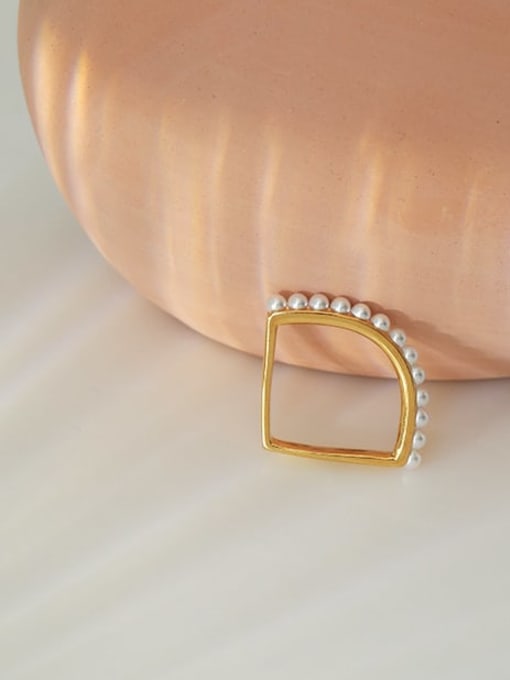 Five Color Brass Imitation Pearl Geometric Minimalist Band Ring 2