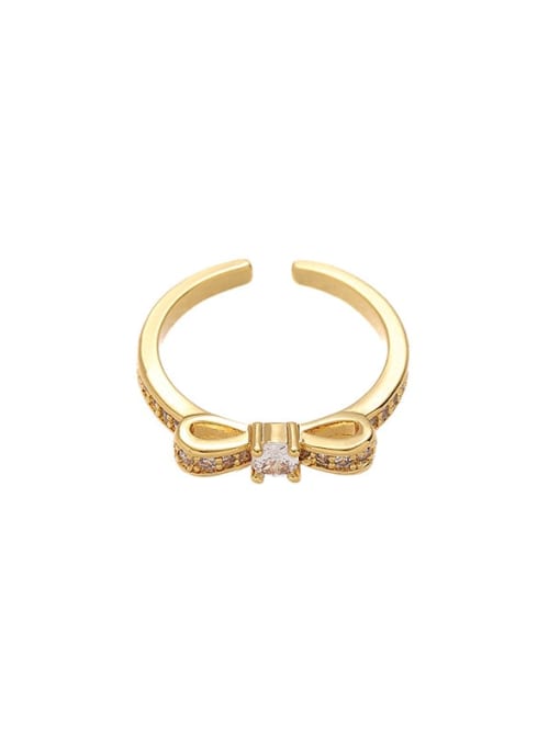 Style 2 Gold Brass Cubic Zirconia Bowknot Minimalist Band Ring