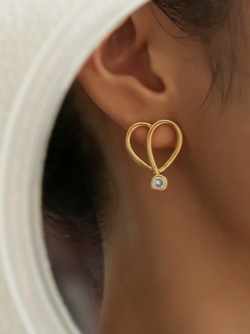 Five Color Brass Rhinestone Heart Minimalist Single Earring 1