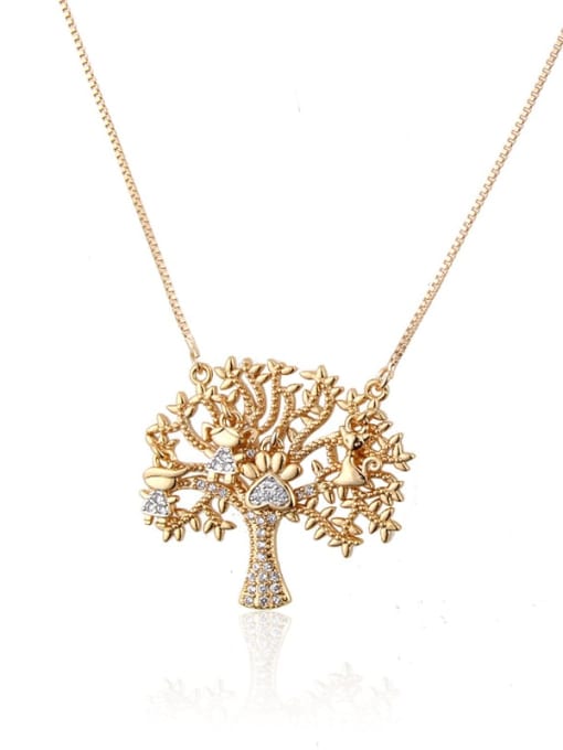 renchi Brass Cubic Zirconia Tree Trend Necklace