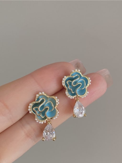 Gilded Camellia Flower Earrings Brass Enamel Flower Minimalist Drop Earring