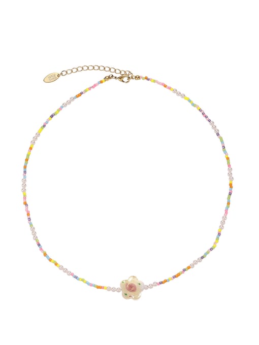Necklace Brass Glass beads Flower Trend Necklace