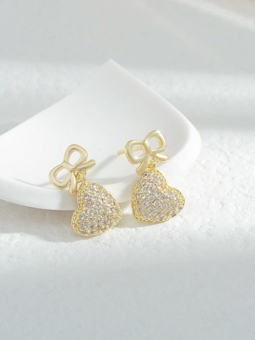 Gold E1006 Brass Cubic Zirconia Heart Dainty Stud Earring