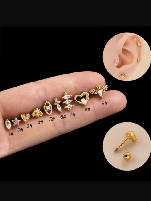 866 Gold Brass Cubic Zirconia Heart Cute Single Earring