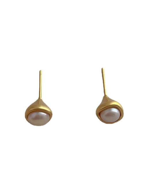 ZRUI Brass Imitation Pearl Geometric Minimalist Stud Earring 3