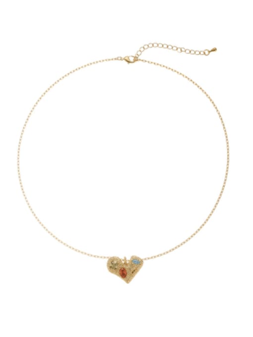 Five Color Brass Cubic Zirconia Heart Trend Necklace