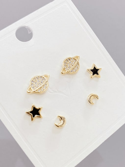 Gold E618 Brass Cubic Zirconia Star Minimalist Stud Earring Set