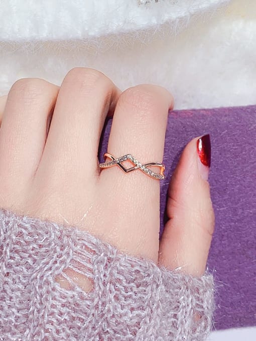 13 Copper +Cubic Zirconia White Bowknot Trend Stackable Ring/ Free Size Ring