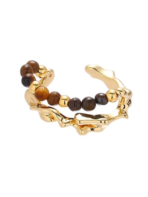 Tiger Eye Stone Style Brass Imitation Pearl Geometric Vintage Stackable Ring