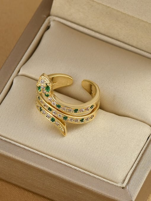 Gold JZ10495 Brass Cubic Zirconia Snake Dainty Band Ring