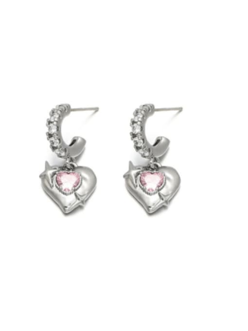 Pink+platinum Brass Cubic Zirconia Heart Vintage Drop Earring