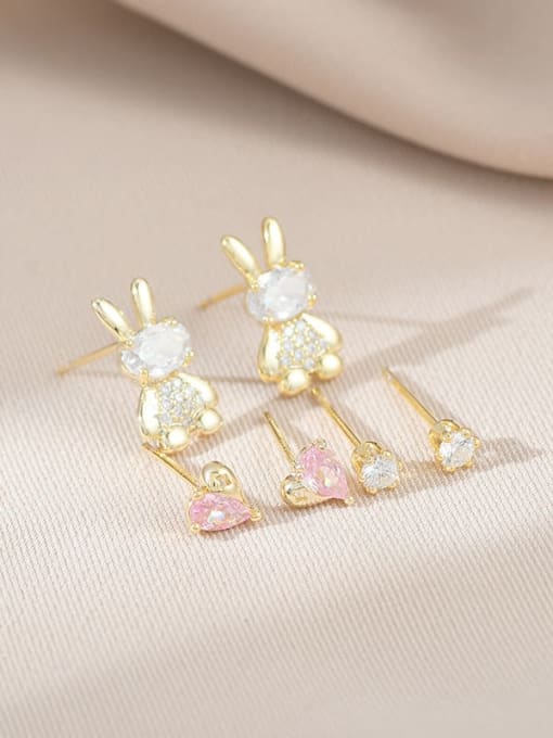 YOUH Brass Cubic Zirconia Rabbit Dainty Stud Earring