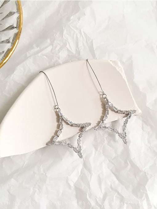 white K Copper Cubic Zirconia Geometric Dainty Hook Trend Korean Fashion Earring