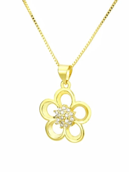renchi Brass Cubic Zirconia Dainty Flower  Earring and Necklace Set 2