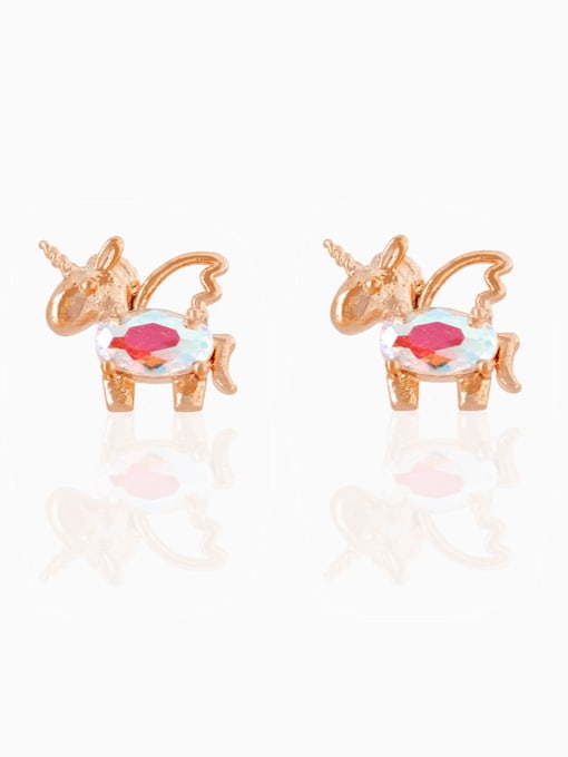 00099 rose gold Brass Cubic Zirconia Animal Cute Stud Earring
