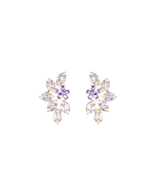 OUOU Brass Cubic Zirconia Flower Luxury Stud Earring