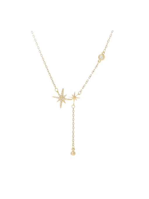 YOUH Brass Cubic Zirconia Star Dainty Lariat Necklace