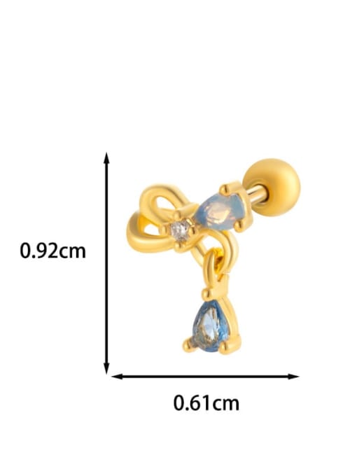 9 #  Gold--Single Brass Cubic Zirconia Heart Bow-Knot Cute Single Earring