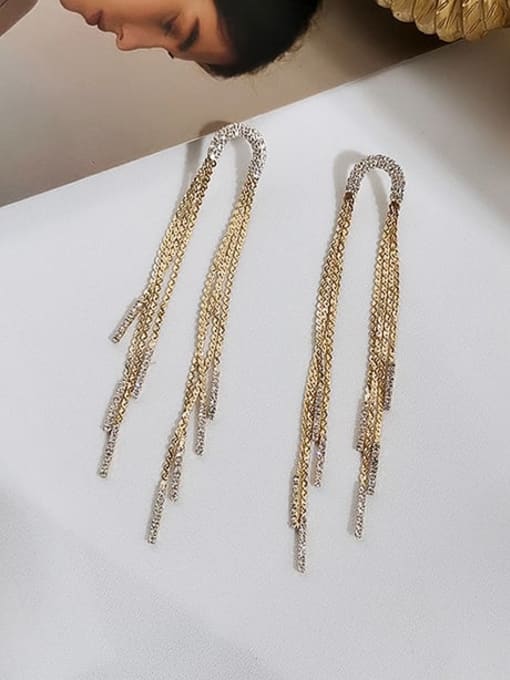 14K gold Copper Tassel Ethnic Threader Trend Korean Fashion Earring