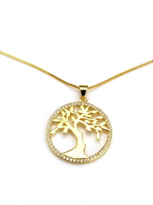 gold-plated Brass  Hollow Round Minimalist tree Pendant Necklace