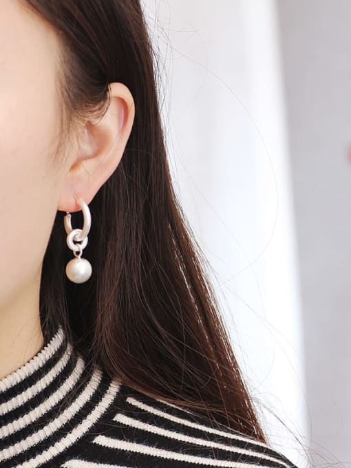 HYACINTH Copper Imitation Pearl Geometric Vintage Huggie Trend Korean Fashion Earring 3