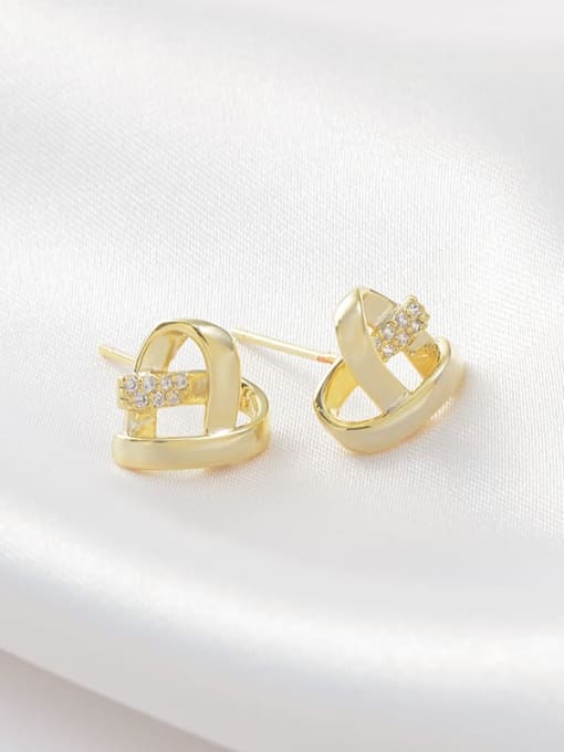 Gold E088 Brass Cubic Zirconia Geometric Trend Stud Earring