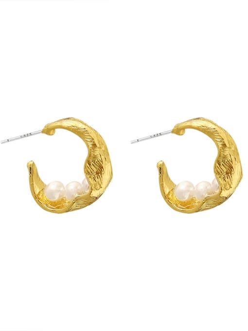 HYACINTH Brass  Freshwater Pearl Geometric Vintage Hoop Trend Korean Fashion Earring 0