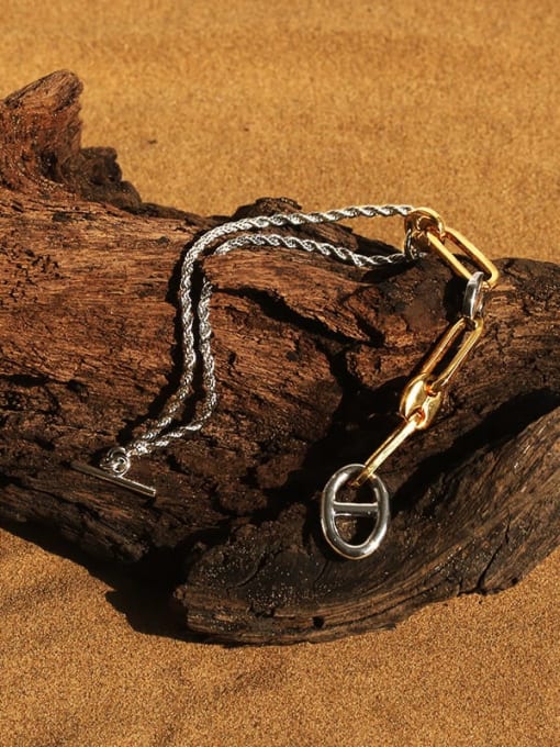 TINGS Brass Geometric Vintage Double-layer twist  chain Link Bracelet 0