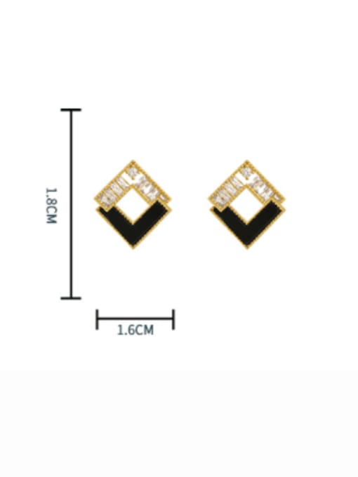 HYACINTH Brass Cubic Zirconia Shell Square Minimalist Stud Earring 3