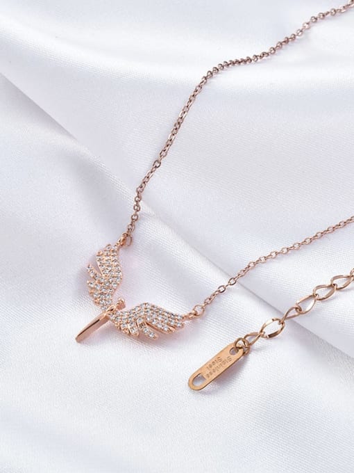 rose gold Brass Cubic Zirconia Wing Dainty Necklace