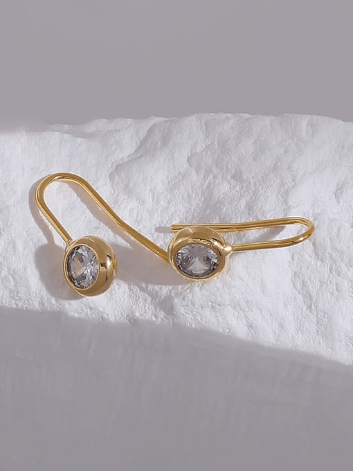 16k gold Brass Rhinestone Geometric Minimalist Hook Earring