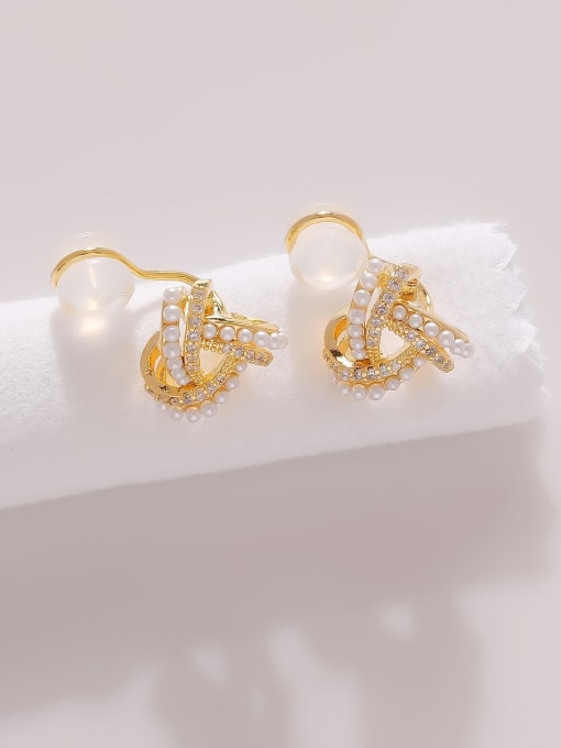 14K gold Brass Artificial Pearl Geometric Vintage Stud Earring