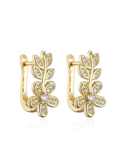41043 Brass Cubic Zirconia Leaf Vintage Huggie Earring