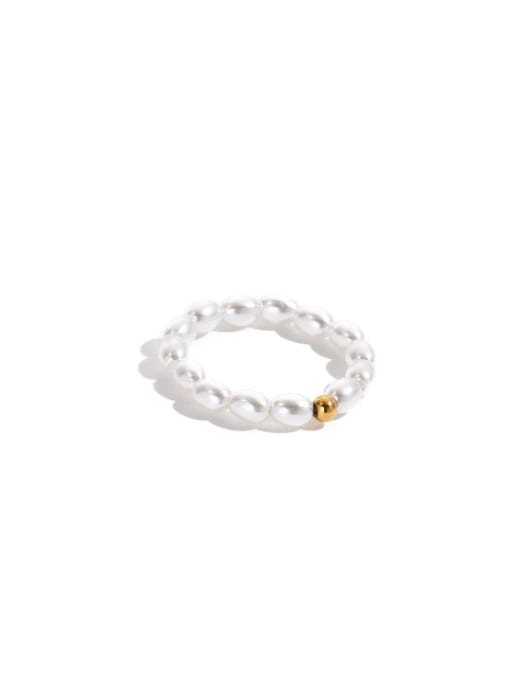 14K gold Stainless steel Imitation Pearl Round Dainty Bead Ring