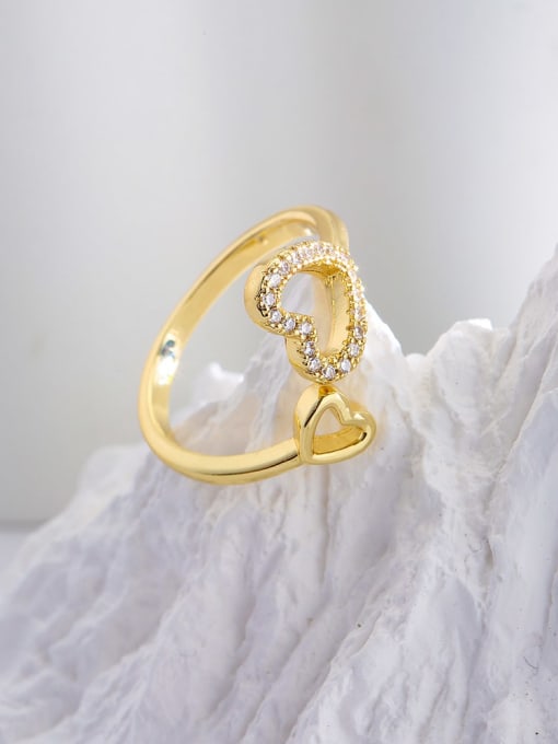 AOG Brass Cubic Zirconia Heart Vintage Band Ring 0