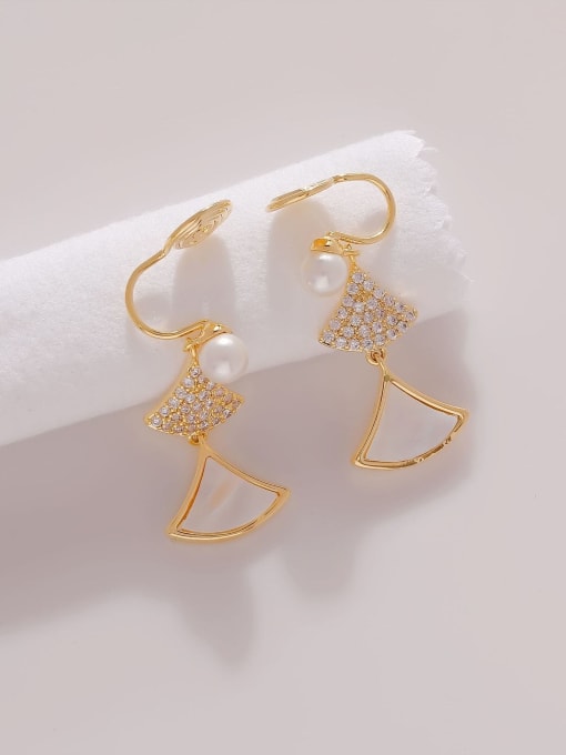 14k Gold Brass Shell Geometric Minimalist Clip Earring
