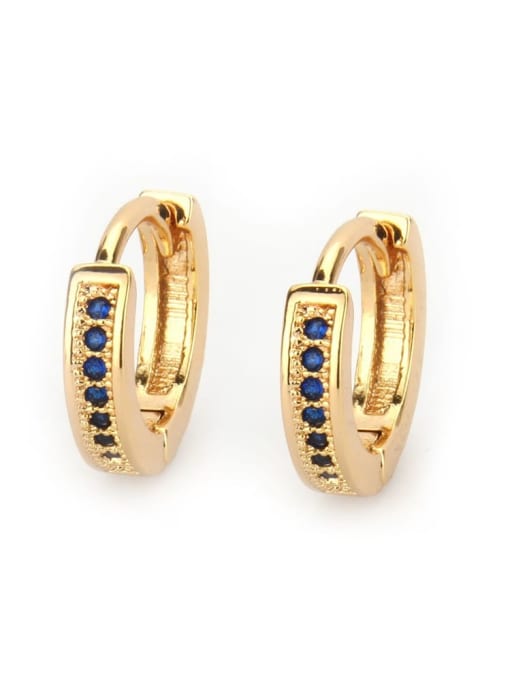 Gold Plated Blue Zircon Brass Cubic Zirconia Geometric Vintage Huggie Earring