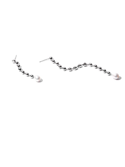 platinum Brass Asymmetric Bead Tassel Vintage Threader Earring