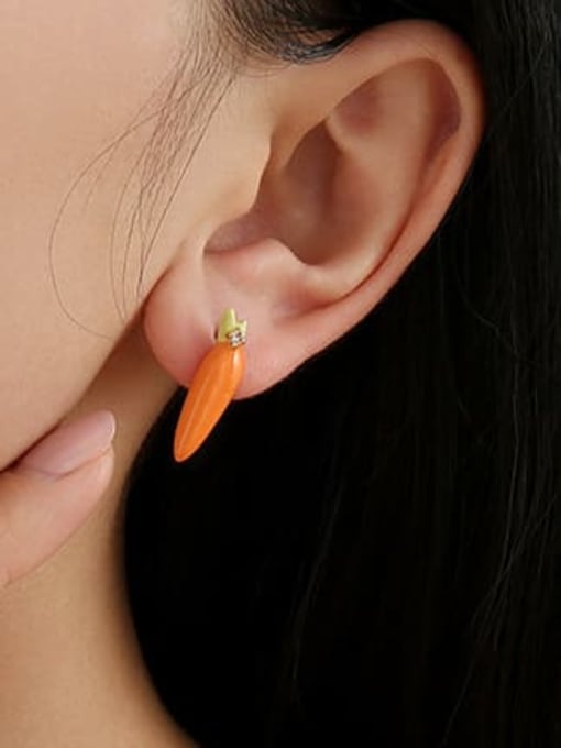 Five Color Brass Enamel Friut Cute  Orange Carrot Stud Earring 2