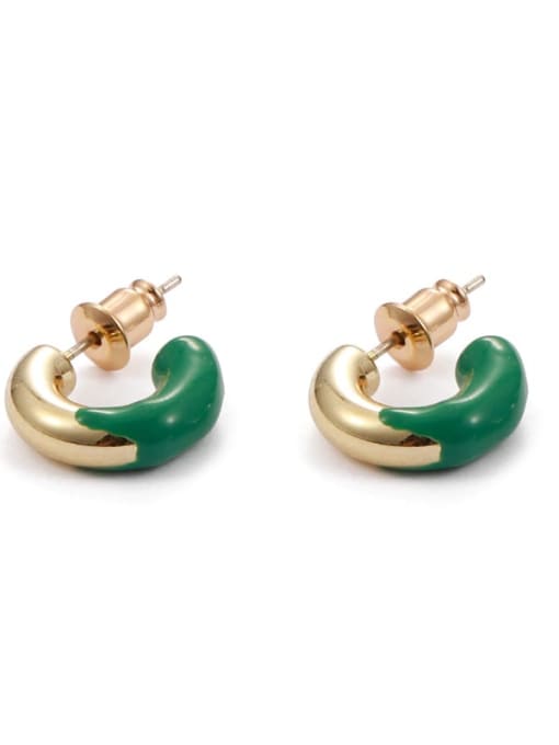 Green Brass Enamel Geometric Minimalist Stud Earring
