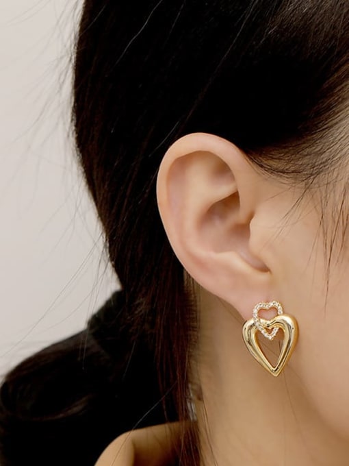 HYACINTH Brass Cubic Zirconia Hollow Heart Vintage Drop Trend Korean Fashion Earring 1
