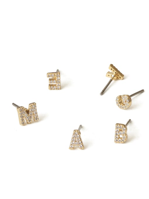 ACCA Brass Cubic Zirconia Letter Minimalist Stud Earring 0