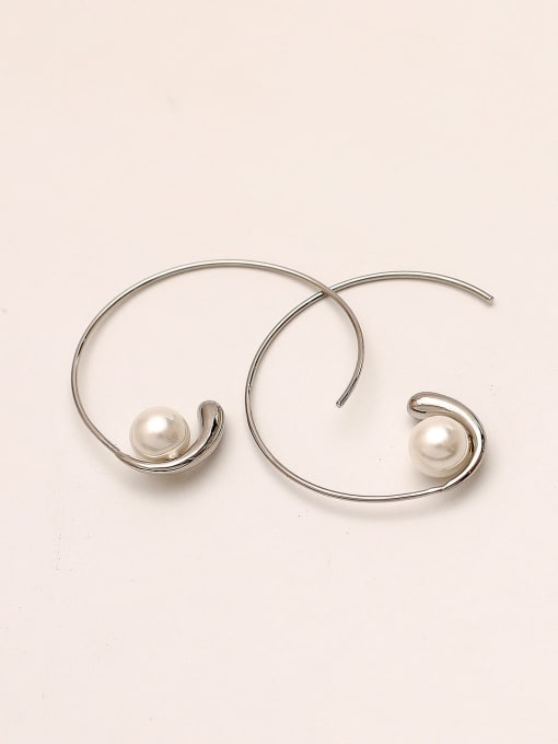 HYACINTH Brass Imitation Pearl Line Geometric Minimalist Hoop Trend Korean Fashion Earring 2
